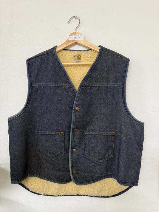 70s Carhartt Sherpa Denim Vest XL